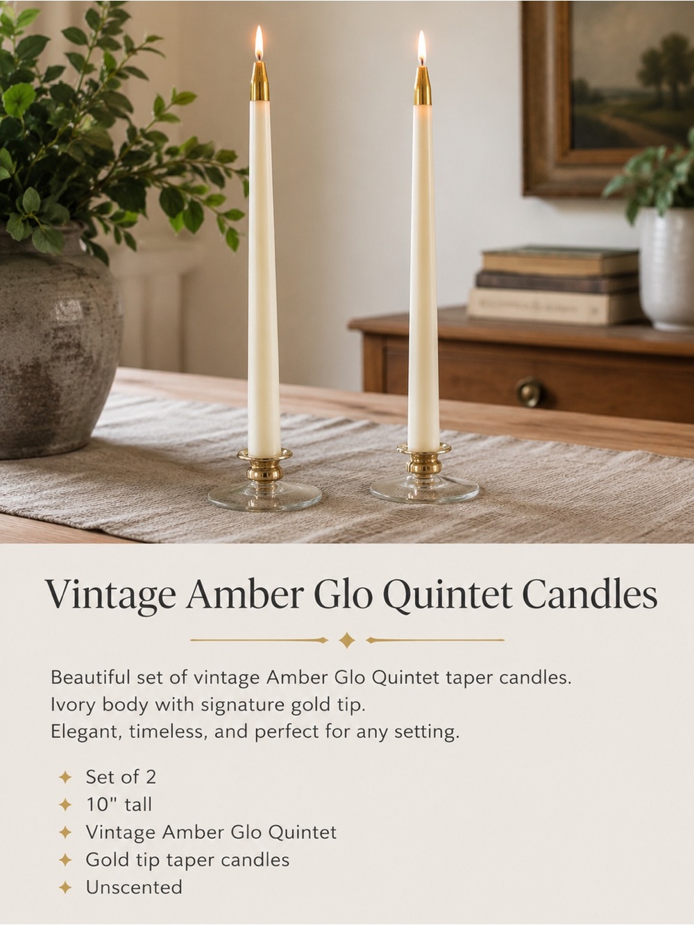 Ivory Taper Candles with Gold Tip
